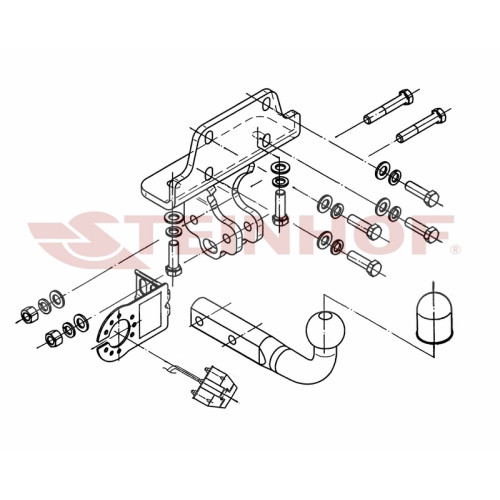T-163 STEINHOF Фаркоп на Toyota Land Cruiser Prado 3 двери (J125) 2003-2009. Требуется подрезка бампера. Тип шара: A. Нагрузки: 3500/140 кг, масса фаркопа 5 кг (без электрики в комплекте)