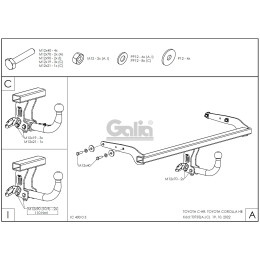 T073C GALIA Полностью оцинкованный фаркоп на Toyota C-HR 2018-2023, 2023-, Toyota Corolla хетчбек 2019-. Тип шара: C (горизонтальный съемный). Установка без выреза бамп