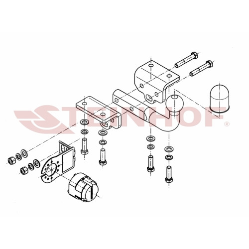 V-020 STEINHOF Фаркоп на Volkswagen Amarok 2010-2022 без снятия и подрезки бампера. Тип шара: A. Нагрузки: 2800/100 кг, масса фаркопа 6 кг (без электрики в комплекте)
