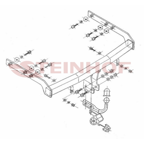 V-117 STEINHOF Фаркоп на Ford Galaxy 05/2000-2006, Seat Alhambra 05/2000-09/2010, Volkswagen Sharan 05/2000-08/2010. Требуется подрезка бампера. Тип шара: A. Нагрузки: 2100/85 кг, масса фаркопа 16 кг (без электрики в комплекте)