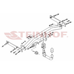 V-129 STEINHOF Фаркоп на Volkswagen Tiguan 2007-2016. Требуется подрезка бампера. Тип шара: AV (вертикальное быстросъемное крепление шара на ключе). Нагрузки: 2500