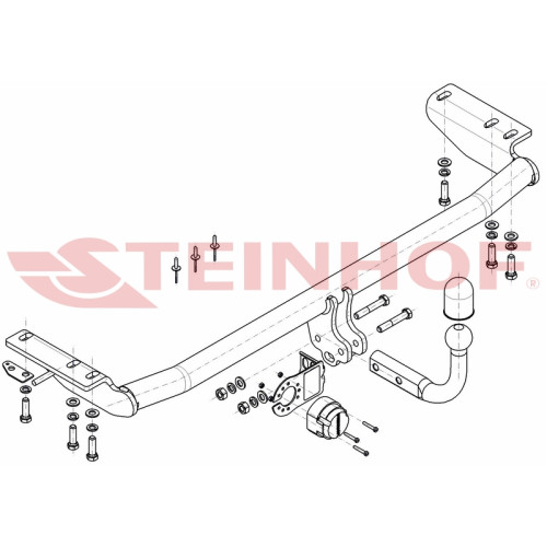V-303 STEINHOF Фаркоп на Volvo S60 седан 2000-2010. Требуется подрезка бампера. Тип шара: A. Нагрузки: 1600/85 кг, масса фаркопа 15,8 кг (без электрики в комплекте)