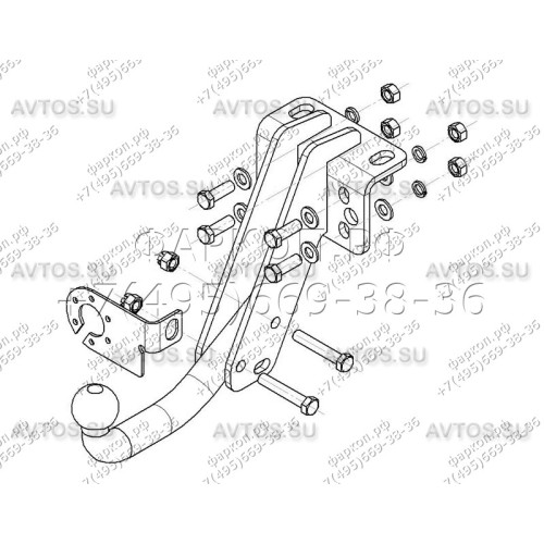 UAZ-06 AVTOS Фаркоп на УАЗ 23632 Пикап 2007-2016 без снятия и подрезки бампера. Тип шара: A. Нагрузки: 800/50 кг, масса фаркопа 9 кг (без электрики в комплекте)