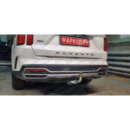 91008-A MOTODOR Фаркоп с оцинкованным шаром на Kia Sorento 2020-, Hyundai Santa Fe IV рестайлинг 2021-2023. Необходима подрезка бампера. Тип шара: A. Нагрузки: 2000/100 кг, ма