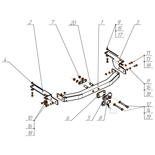3090-FL ORIS Тюнинговый фаркоп с металлической накладкой на Toyota Land Cruiser Prado J150 2010-2023, Lexus GX460 2010-2014 без выреза в бампере. Тип шара: F. Нагрузки: 2000/120 кг, масса фаркопа 21 кг (без электрики в комплекте)