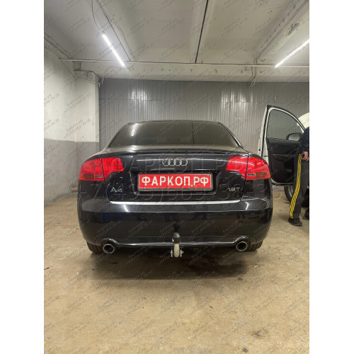 A036A GALIA Полностью оцинкованный фаркоп на Audi A4 седан/универсал (Avant) 2000-2007, включая 4WD (Quattro), SEAT Exeo седан/универсал 2009-2013. Подрозетник убирается за бампер. Тип шара: A. Невидимый вырез бампера. Нагрузки: 2100/100 кг, масса фаркопа