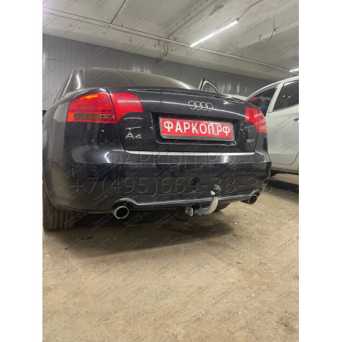 A036A GALIA Полностью оцинкованный фаркоп на Audi A4 седан/универсал (Avant) 2000-2007, включая 4WD (Quattro), SEAT Exeo седан/универсал 2009-2013. Подрозетник убирается за бампер. Тип шара: A. Невидимый вырез бампера. Нагрузки: 2100/100 кг, масса фаркопа