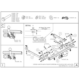 C007A GALIA Полностью оцинкованный фаркоп на Citroen Evasion 1994-2001, Jumpy 1994-2006, FIAT Scudo 1996-2006, Ulysse 1996-2002, Peugeot 806 1996-2002, Expert 1996-2002. Тип шара: A. Невидимый вырез бам