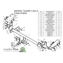 C302-A Лидер-плюс ТСУ для Citroen Berlingo L1 2008-2018, 2018-, Peugeot Partner II Tepee L1 2008-2018, 2018-, Opel Combo L1 2018-, Peugeot Rifter L1 2019-, FIAT Doblo L1 2022-, Toyota Proace City L1 2019- без снятия и выреза