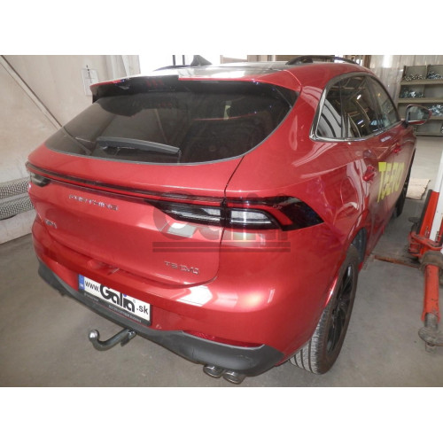 D052A GALIA Полностью оцинкованный фаркоп на Forthing T5 Evo 2023-. Подрозетник убирается за бампер. Тип шара: A. Невидимый вырез бампера. Нагрузки: 1600/70 кг, масса фаркопа 15,22 кг