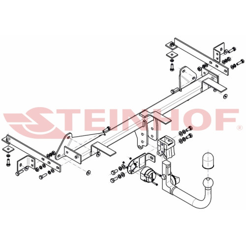 F-061 STEINHOF Фаркоп на FIAT 500L Trekking 2012-2017, FIAT 500L Cross 2018-2022. Требуется подрезка бампера. Тип шара: AV (вертикальное быстросъемное крепление шара на ключе). Нагрузки: 1200/90 кг, масса фаркопа 19,21 кг (без электрики в комплекте)