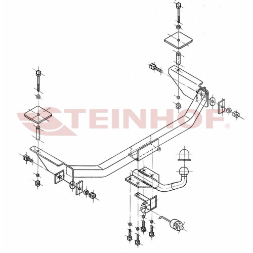 F-132 STEINHOF Фаркоп на FIAT Seicento 05/1998-2010 без подрезки бампера. Тип шара: H (сварное крепление шара). Нагрузки: 400/30 кг, масса фаркопа 12,7 кг (без электрики в комплекте)