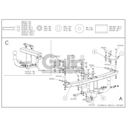 F001C GALIA Полностью оцинкованный фаркоп на FIAT Brava хетчбек 5 дверей 1995-2001. Тип шара: C (горизонтальный съемный). Без выреза бампера. Нагрузки: 1300/70 