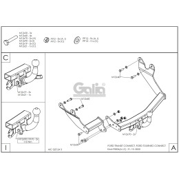F083C GALIA Полностью оцинкованный фаркоп на Ford Tourneo Connect 2002-2014, Transit Connect 2002-2014. Тип шара: C (горизонтальный съемный). Установка без снятия и выреза 