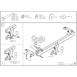 F089A GALIA Полностью оцинкованный фаркоп на FIAT Panda 2WD/4WD 2003-2012. Тип шара: A. Без выреза бампера. Нагрузки: 900/60 кг, масса фаркопа 12,12 кг