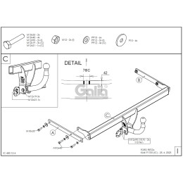 F110C GALIA Полностью оцинкованный фаркоп на Ford Fiesta хетчбек 2008-2019. Особенности: колесная база 2489 мм. Тип шара: C (горизонтальный съемный). Требуетс