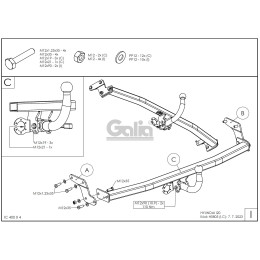 H080A GALIA Полностью оцинкованный фаркоп на Hyundai i20 2008-2014. Тип шара: A. Невидимый вырез бампера. Нагрузки: 1100/50 кг, масса фаркопа 14,12 кг