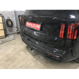91008-A MOTODOR Фаркоп с оцинкованным шаром на Kia Sorento 2020-, Hyundai Santa Fe IV рестайлинг 2021-2023. Необходима подрезка бампера. Тип шара: A. Нагрузки: 2000/100 кг, ма