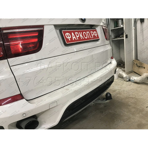 B017C GALIA Полностью оцинкованный фаркоп на BMW X5 E70 2007-2013, X5 F15 2013-2018, BMW X6 F16 2014-2019, кроме моделей с M-пакетом. Подрозетник убирается за бампер. Тип шара: C (горизонтальный съемный). Невидимый вырез бампера. Нагрузки: 3500/140 кг, ма
