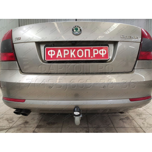 S086A GALIA Полностью оцинкованный фаркоп на Skoda Octavia II седан/универсал 2005-2013, Skoda Octavia Scout 2008-2013, в т.ч. 4WD. Подрозетник убирается за бампер. Тип шара: A. Подрезка бампера. Нагрузки: 1600/80 кг, масса фаркопа 15 кг