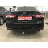 T124-A Лидер-плюс ТСУ для Toyota Camry XV70 2017-2023. Требуется подрезка бампера. Нагрузки: 900/75 кг, масса фаркопа 13 кг, требуется 1 сверление (без электрики в комплекте)