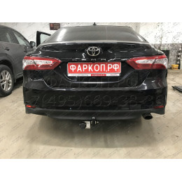 T124-A Лидер-плюс ТСУ для Toyota Camry XV70 2017-2023. Требуется подрезка бампера. Нагрузки: 900/75 кг, масса фаркопа 13 кг, требуется 1 сверление (без электрики 