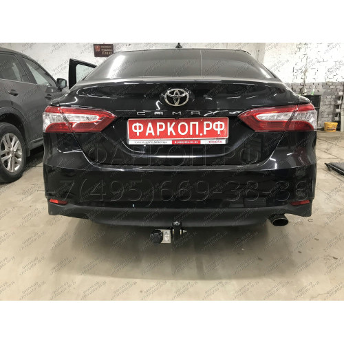 T124-A Лидер-плюс ТСУ для Toyota Camry XV70 2017-2023. Требуется подрезка бампера. Нагрузки: 900/75 кг, масса фаркопа 13 кг, требуется 1 сверление (без электрики в комплекте)