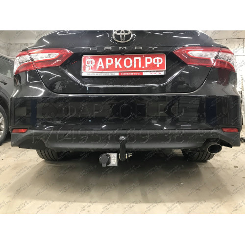 T124-A Лидер-плюс ТСУ для Toyota Camry XV70 2017-2023. Требуется подрезка бампера. Нагрузки: 900/75 кг, масса фаркопа 13 кг, требуется 1 сверление (без электрики в комплекте)
