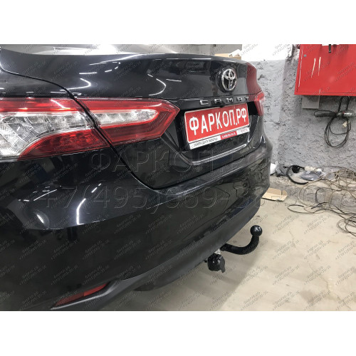 T124-A Лидер-плюс ТСУ для Toyota Camry XV70 2017-2023. Требуется подрезка бампера. Нагрузки: 900/75 кг, масса фаркопа 13 кг, требуется 1 сверление (без электрики в комплекте)