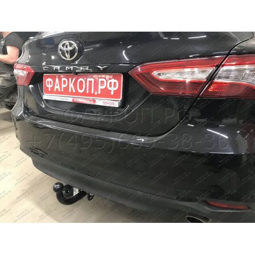 T124-A Лидер-плюс ТСУ для Toyota Camry XV70 2017-2023. Требуется подрезка бампера. Нагрузки: 900/75 кг, масса фаркопа 13 кг, требуется 1 сверление (без электрики в комплекте)