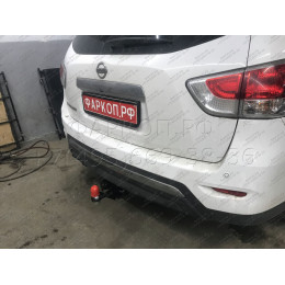 FA 0854-E Бизон Фаркоп на Nissan Pathfinder R52 2014-2021 без подрезки бампера. Тип шара: E (легкосъемный шар под квадрат). Нагрузки: 3200/120 кг. Не комплектуется э