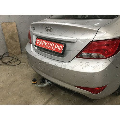 90910-A MOTODOR Фаркоп с оцинкованным шаром на Hyundai Solaris седан/хетчбек 2010-2017 (необходима подрезка бампера), Kia Rio III седан/хетчбек 2011-2017 (необходима подрезка бампера). Тип шара: A. Нагрузки 1200/75 кг, масса фаркопа 15,7 кг (без электрики
