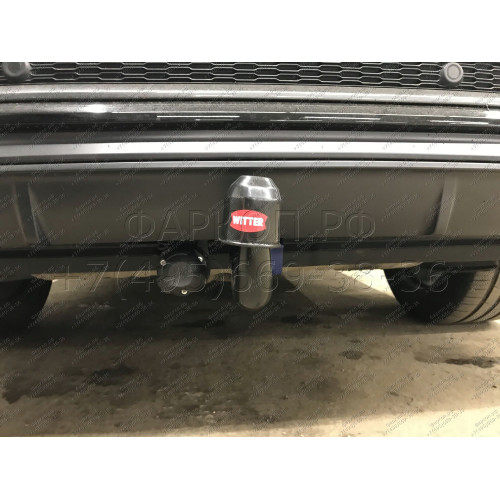 VW96Q WITTER Фаркоп на Volkswagen Touareg 2018-, Audi Q8 2018-, Audi SQ8 2020-, Porsche Cayenne 2017-, Porsche Cayenne Coupe 2019-. Съемное вертикальное крепление шара (на ключе). Невидимый вырез в бампере. Нагрузки 3500/191 кг