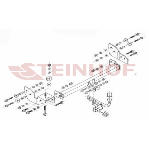 K-025 STEINHOF Фаркоп на Kia Sportage 4WD 1995-2004 без снятия и подрезки бампера. Тип шара: A. Нагрузки: 2000/70 кг, масса фаркопа 18 кг (без электрики в комплекте)