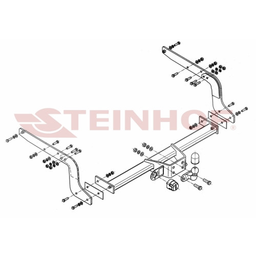 N-086 STEINHOF Фаркоп на Nissan NP300 бампер со ступенькой 2008-2013 без подрезки бампера. Тип шара: F. Нагрузки: 3000/120 кг, масса фаркопа 30 кг (без электрики в комплекте)
