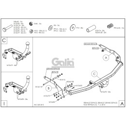 R079C GALIA Полностью оцинкованный фаркоп на Renault Espace 2002-2014, Renault Grand Espace 2003-2014. Подрозетник убирается за бампер. Тип шара: C (горизонтальный съемны