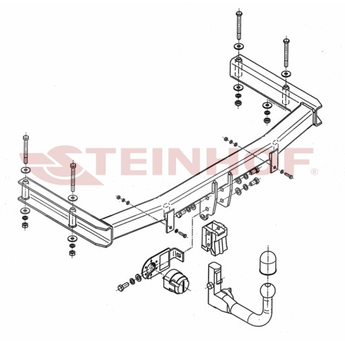 S-104 STEINHOF Фаркоп на Seat Exeo седан 2008-2013, Seat Exeo ST (универсал) 2008-2013. Требуется подрезка бампера. Тип шара: AV (вертикальное быстросъемное крепление шара на ключе). Нагрузки: 2000/100 кг, масса фаркопа 20,6 кг (без электрики в комплекте)