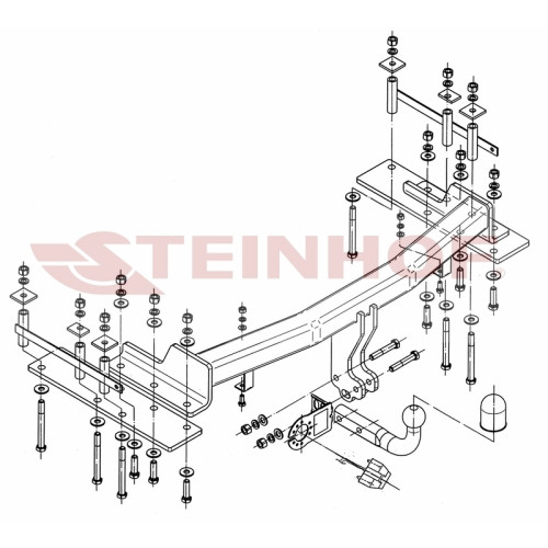 S-452 STEINHOF Фаркоп на SsangYong Kyron 2005-2016. Требуется подрезка бампера. Тип шара: A. Нагрузки: 2300/100 кг, масса фаркопа 26,5 кг (без электрики в комплекте)