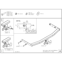 S092A GALIA Полностью оцинкованный фаркоп на SEAT Altea 2004-2015, в т.ч. Altea Freetrack / Altea XL. Тип шара: A. Подрезка бампера. Нагрузки: 1650/75 кг, масса фаркопа 17,01 кг