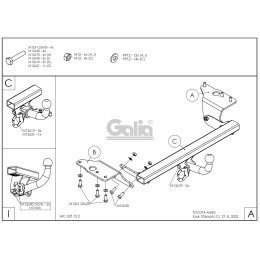 T056C GALIA Полностью оцинкованный фаркоп на Toyota Auris хетчбек 2007-2013, 2013-2018. Тип шара: C (горизонтальный съемный). Установка без снятия и выреза бампе