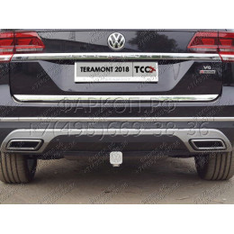 TCU00123 ТСС Фаркоп на Volkswagen Teramont 2018-. Требуется подрезка бампера. Тип шара: E (шаровый узел под американский квадрат). Нагрузки: 1800/100 кг