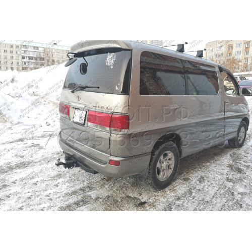 H.T58.E HALTY Фаркоп на Toyota Hiace Regius, Toyota Regius, Toyota Touring Hiace 1997-2002 без подрезки бампера. Тип шара: E. Нагрузки: 750/75 кг, масса фаркопа 14,6 кг