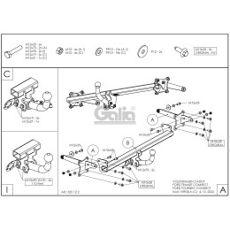 V090A GALIA Полностью оцинкованный фаркоп на Volkswagen Caddy 2020-, Ford Tourneo Connect 2022-, Ford Transit Connect 2022-. Тип шара: A. Установка без выреза бампера. Нагрузки: 1500/80 