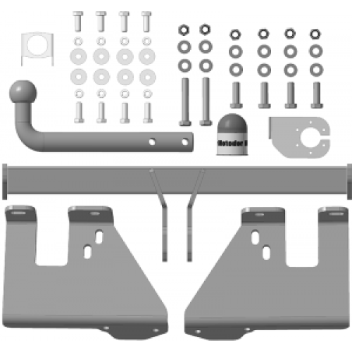 90901-A MOTODOR Фаркоп с оцинкованным шаром на Hyundai Tucson 2004-2010, Kia Sportage 2004-2010. Необходима подрезка бампера. Тип шара: A. Нагрузки: 1200/75 кг, масса фаркопа 17,6 кг (без электрики в комплекте)