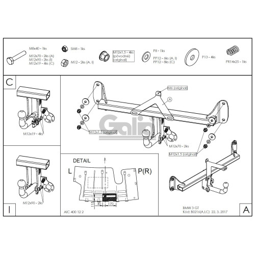 B021A GALIA Полностью оцинкованный фаркоп на BMW 3-Series седан/универсал 2011-2018, BMW 1-Series 2011-2019. Подрозетник убирается за бампер. Невидимый вырез бампера. Тип шара: A. Нагрузки: 1900/75 кг, масса фаркопа 12,82 кг
