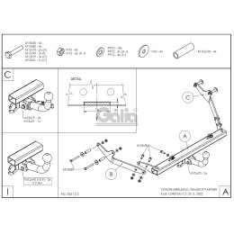C043C GALIA Полностью оцинкованный фаркоп на Citroen Berlingo I 1996-2008, Berlingo First 2008-2012, Peugeot Partner I 1996-2008, Partner Origin 2008-2012. Особенности: для колесных баз 2690 мм и 26