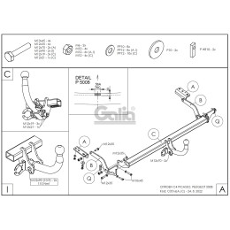 C051A GALIA Полностью оцинкованный фаркоп на Citroen C4 Picasso 2006-2013, Citroen C4 Grand Picasso 2006-2013, Peugeot 5008 2009-2017. Тип шара: A. Невидимая минимальная подрезка бампер