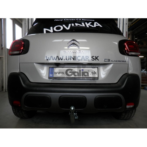 C073C GALIA Полностью оцинкованный фаркоп на Citroen C3 Aircross 2018-2024. Подрозетник убирается за бампер. Требуется невидимая подрезка бампера. Тип шара: C (горизонтальный съемный). Нагрузки: 1200/75 кг, масса фаркопа 16,27 кг