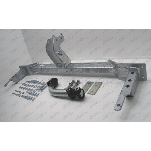 D034A GALIA Полностью оцинкованный фаркоп на Chevrolet Lacetti хетчбек 5 дверей 2004-2013, Daewoo Nubira хетчбек 5 дверей 2003-2013. Подрозетник убирается за бампер. Тип шара: A. Без выреза бампера. Нагрузки: 1300/75 кг, масса фаркопа 16,51 кг