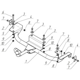 DW 03 AVTOS Фаркоп на Daewoo Nexia седан 1995-2010 без подрезки бампера. Тип шара: H (несъемный сварной). Нагрузки: 750/50 кг, масса фаркопа 13 кг (без электрики в 